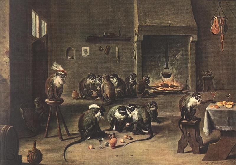 TENIERS, David the Younger Apes in the Kitchen  fdh Norge oil painting art